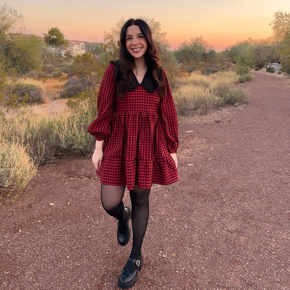 Molby The Label Handmade Red Gingham Buffalo Check Bertie Peasant Dress - Picture 2 of 2